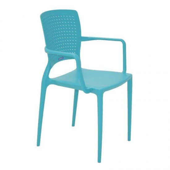 CADEIRA PLASTICA MONOBLOCO COM BRACOS SAFIRA AZUL