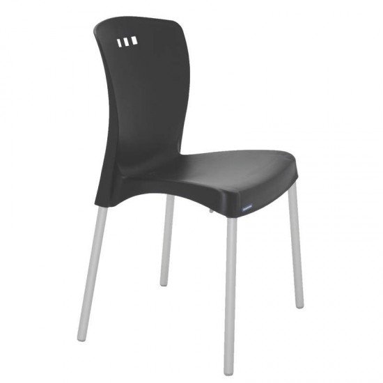 CADEIRA PLASTICA MONA PRETA COM PERNAS DE ALUMINIO ANODIZADAS