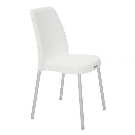 CADEIRA PLASTICA VANDA BRANCA COM PERNAS DE ALUMINIO ANODIZADAS
