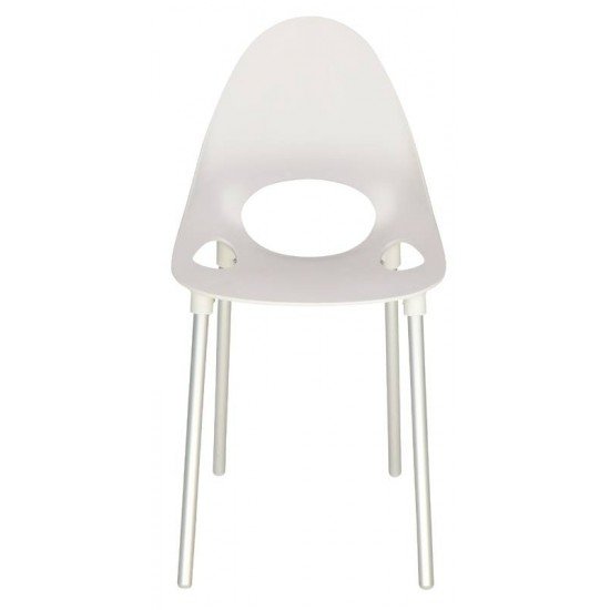 CADEIRA TRAMONTINA ELISA EM POLIPROPILENO BRANCO COM PERNAS DE ALUMÍNIO ANODIZADO