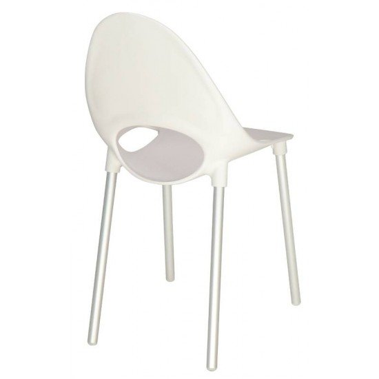 CADEIRA TRAMONTINA ELISA EM POLIPROPILENO BRANCO COM PERNAS DE ALUMÍNIO ANODIZADO