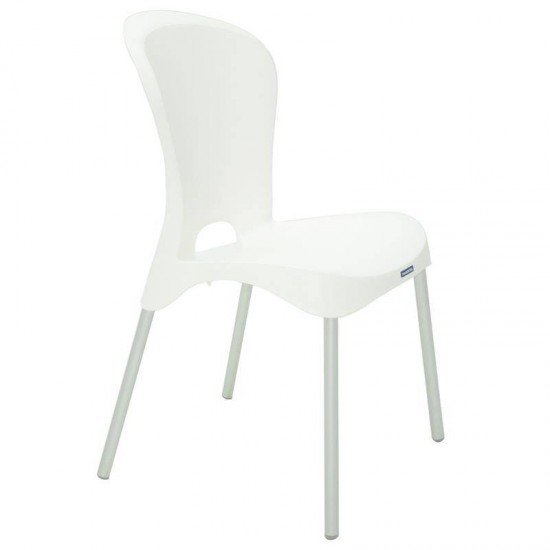 CADEIRA PLASTICA MONOBLOCO COM BRACO  JOLIE BRANCA COM PERNAS DE ALUMINIO ANODIZADAS