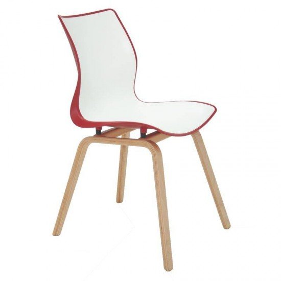 CADEIRA PLASTICA MAJA BI-COLOR VERMELHA E BRANCA COM BASE DE MADEIRA