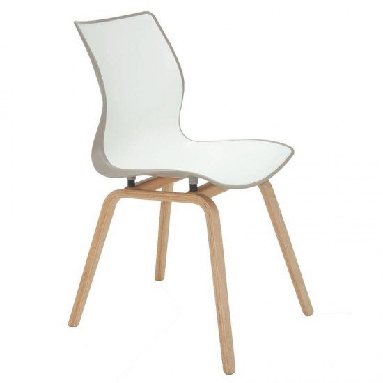 CADEIRA PLASTICA MAJA BI-COLOR CAMUR A E BRANCA COM BASE DE MADEIRA