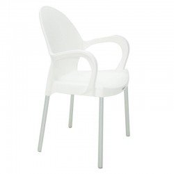 CADEIRA PLASTICA COM BRACOS GRACE BRANCA COM PERNAS DE ALUMINIO ANODIZADO