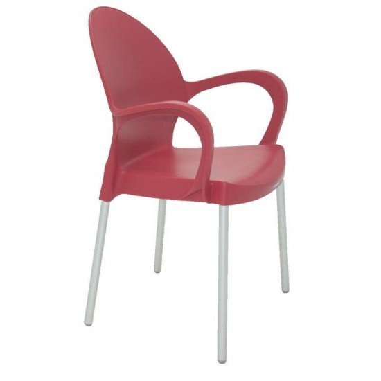 CADEIRA PLASTICA COM BRACOS GRACE VERMELHA COM PERNAS DE ALUMINIO ANODIZADO