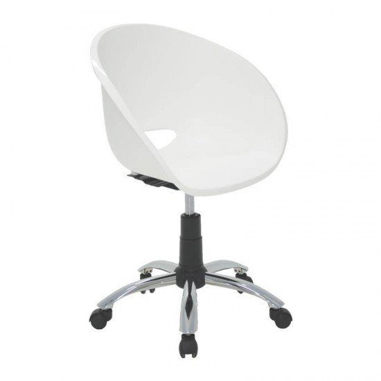 CADEIRA PLASTICA ELENA BRANCA COM RODIZIO EM ACO CROMADO