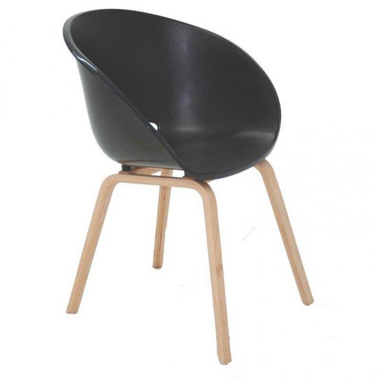 CADEIRA PLASTICA ELENA PRETA COM BASE DE MADEIRA