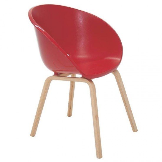 CADEIRA PLASTICA ELENA VERMELHA COM BASE DE MADEIRA