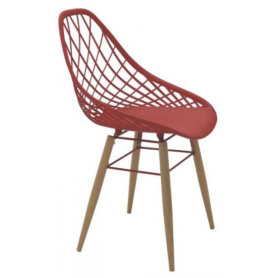 CADEIRA PHILO VERMELHA EM POLIAMIDA COM PERNAS DE MADEIRA TRAMONTINA