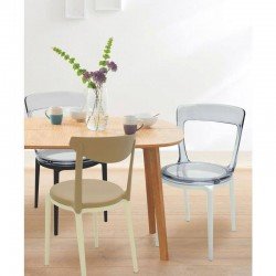 CADEIRA PLASTICA MONTAVEL LUNA C BASE PRETA E ASSENTO TRANSPARENTE