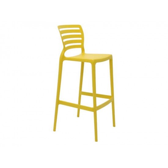 CADEIRA PLASTICA MONOBLOCO SOFIA AMARELA ENCOSTO VAZADO HORIZONTAL ALTA BAR TRAMONTINA