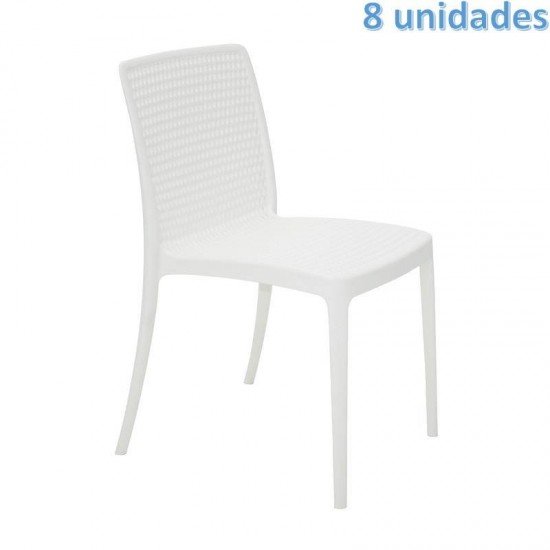 KIT 8 CADEIRAS PLASTICA MONOBLOCO ISABELLE BRANCA TRAMONTINA