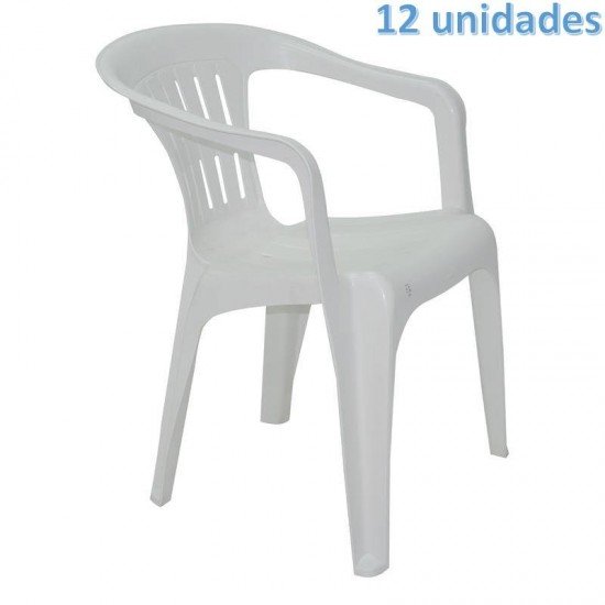 KIT 12 CADEIRAS PLASTICA MONOBLOCO COM BRACOS ATALAIA BRANCA TRAMONTINA