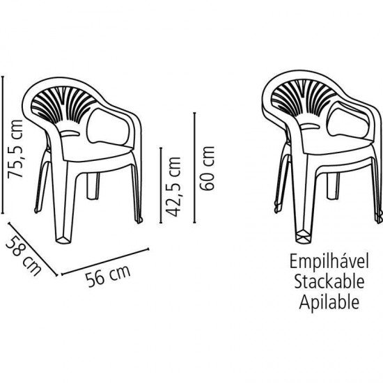 CADEIRA PLASTICA MONOBLOCO COM BRACOS GAVEA BRANCA