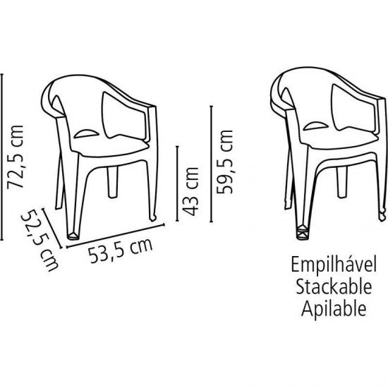 CADEIRA PLASTICA MONOBLOCO COM BRACOS ITAJUBA BRANCA