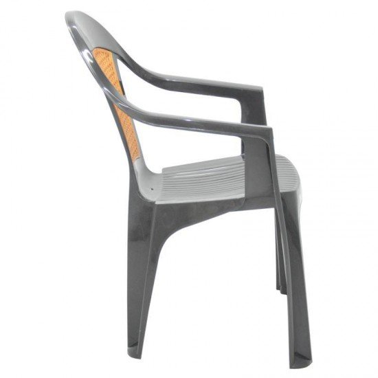 CADEIRA PLASTICA MONOBLOCO COM BRACOS MALIBU GRAFITE COM TELA RADICA