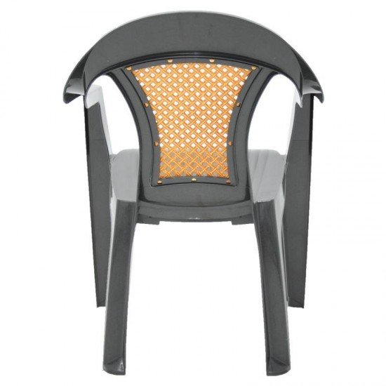 CADEIRA PLASTICA MONOBLOCO COM BRACOS MALIBU GRAFITE COM TELA RADICA