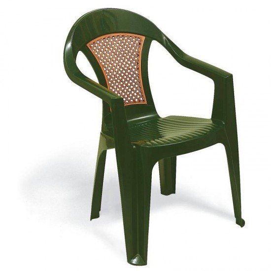 CADEIRA PLASTICA MONOBLOCO COM BRACOS MALIBU VERDE COM TELA RADICA