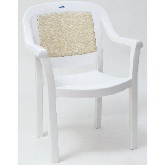 CADEIRA PLASTICA MONOBLOCO COM BRACOS MIAMI BRANCA COM TELA BEGE