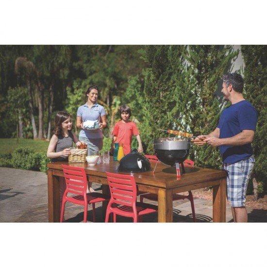 KIT 6 CADEIRAS PLASTICA MONOBLOCO SOFIA GRAFITE ENCOSTO VAZADO HORIZONTAL TRAMONTINA