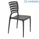 KIT 12 CADEIRAS PLASTICA MONOBLOCO SOFIA PRETA ENCOSTO VAZADO HORIZONTAL TRAMONTINA