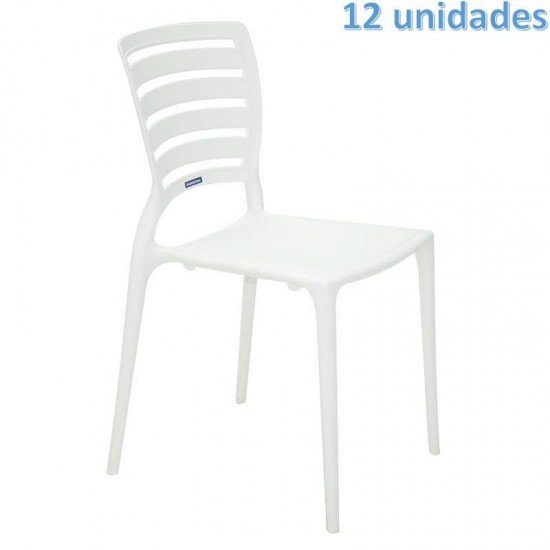 KIT 12 CADEIRAS PLASTICA MONOBLOCO SOFIA BRANCA ENCOSTO VAZADO HORIZONTAL TRAMONTINA