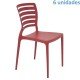 KIT 6 CADEIRAS PLASTICA MONOBLOCO SOFIA VERMELHA ENCOSTO VAZADO HORIZONTAL TRAMONTINA