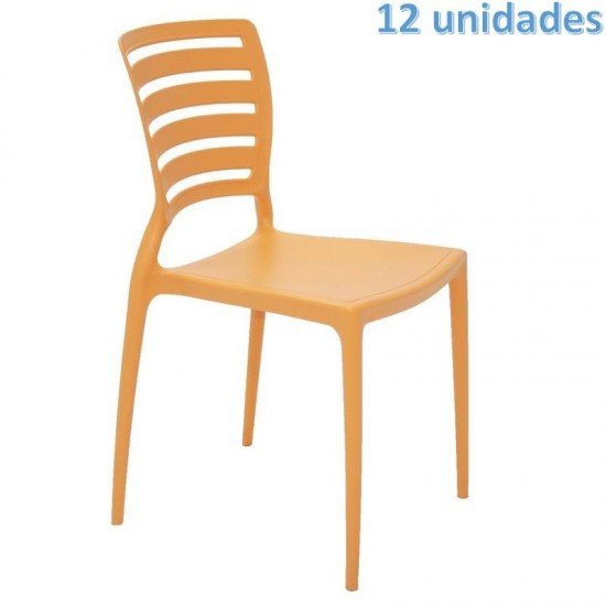 KIT 12 CADEIRAS PLASTICA MONOBLOCO SOFIA LARANJA ENCOSTO VAZADO HORIZONTAL TRAMONTINA