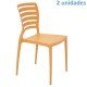 KIT 2 CADEIRAS PLASTICA MONOBLOCO SOFIA LARANJA ENCOSTO VAZADO HORIZONTAL TRAMONTINA