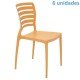KIT 6 CADEIRAS PLASTICA MONOBLOCO SOFIA LARANJA ENCOSTO VAZADO HORIZONTAL TRAMONTINA