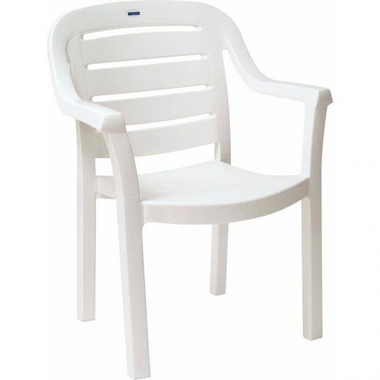 CADEIRA PLASTICA MONOBLOCO COM BRACOS MIAMI BRANCA COM O ENCOSTO VAZADO HORIZONTAL