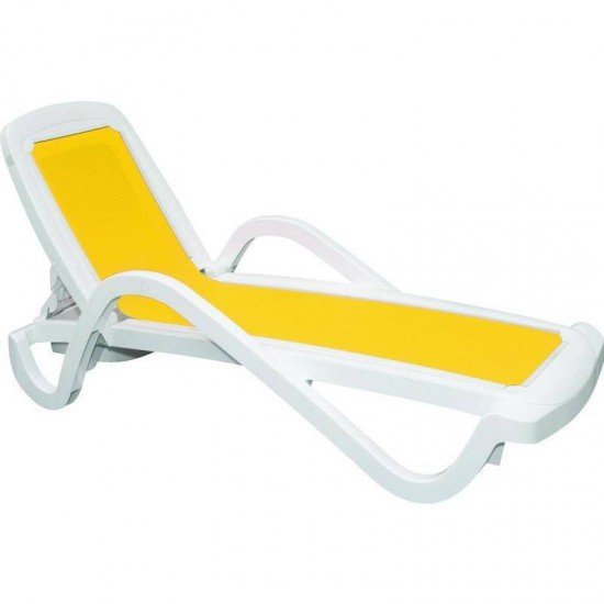 ESPREGUICADEIRA PLASTICA CANCUN BRANCA COM TELA PLASTICA AMARELA