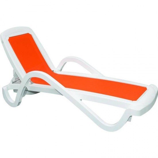 ESPREGUICADEIRA PLASTICA CANCUN BRANCA COM TELA PLASTICA LARANJA