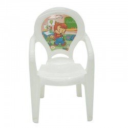CADEIRA PLASTICA MONOBLOCO COM BRACOS INFANTIL CATTY BRANCA COM DECORACAO IN MOLD