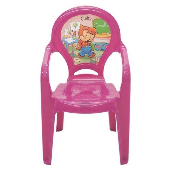CADEIRA PLASTICA MONOBLOCO COM BRACOS INFANTIL CATTY ROSA COM DECORACAO IN MOLD