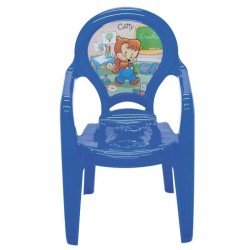 CADEIRA PLASTICA MONOBLOCO COM BRACOS INFANTIL CATTY AZUL COM DECORACAO IN MOLD