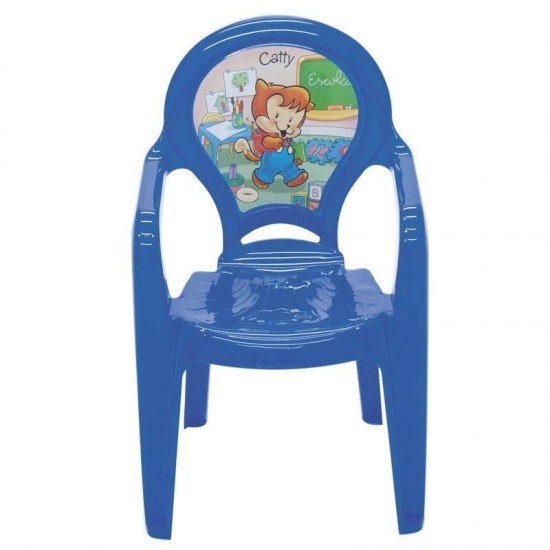 CADEIRA PLASTICA MONOBLOCO COM BRACOS INFANTIL CATTY AZUL COM DECORACAO IN MOLD