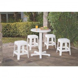 MESA PLASTICA MONTAVEL CAPRI BRANCA COM BASE E TUBO PLASTICO BRANCOS