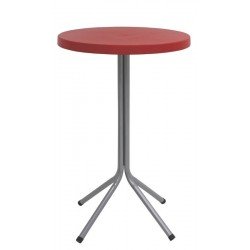 MESA SIGMA ALTA COM TAMPO REDONDO EM POLIPROPILENO VERMELHO E BASE DE ACO INOX TRAMONTINA