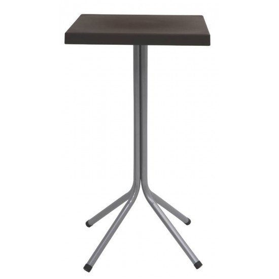 MESA SIGMA ALTA COM TAMPO QUADRADO EM POLIPROPILENO MARROM E BASE DE ACO INOX TRAMONTINA