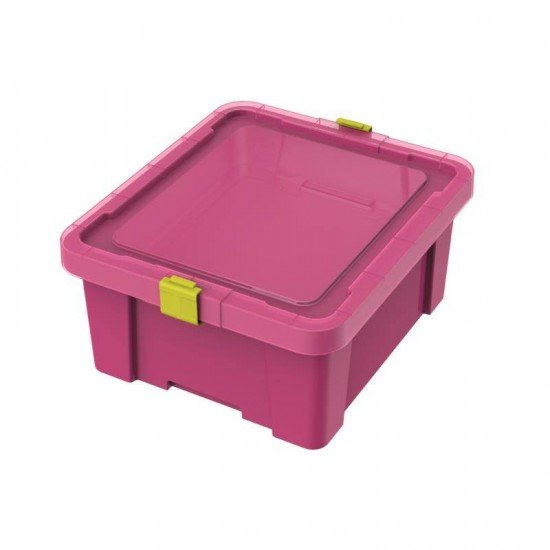 CAIXA ORGANIZADORA COM TAMPA EM PLASTICO KIDS 17LITROS  ROSA