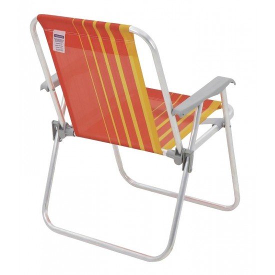 CADEIRA DE PRAIA TRAMONTINA SAMOA ALTA EM ALUMÍNIO COM ASSENTO LARANJA E AMARELO
