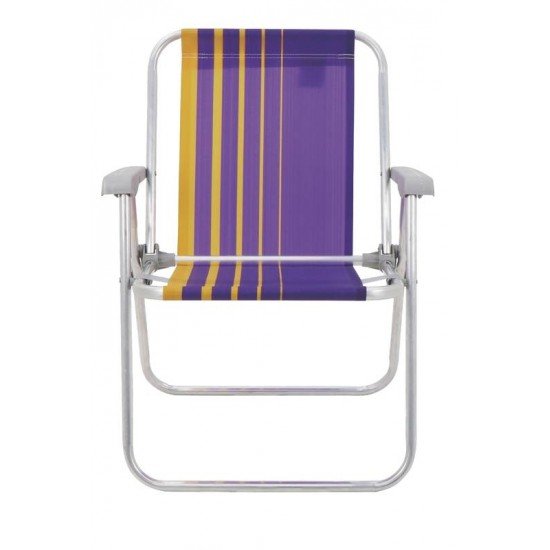 CADEIRA DE PRAIA TRAMONTINA SAMOA ALTA EM ALUMÍNIO COM ASSENTO ROXO E AMARELO
