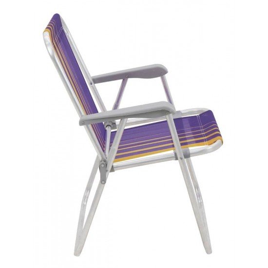CADEIRA DE PRAIA TRAMONTINA SAMOA ALTA EM ALUMÍNIO COM ASSENTO ROXO E AMARELO