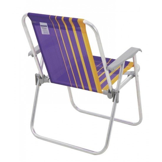 CADEIRA DE PRAIA TRAMONTINA SAMOA ALTA EM ALUMÍNIO COM ASSENTO ROXO E AMARELO