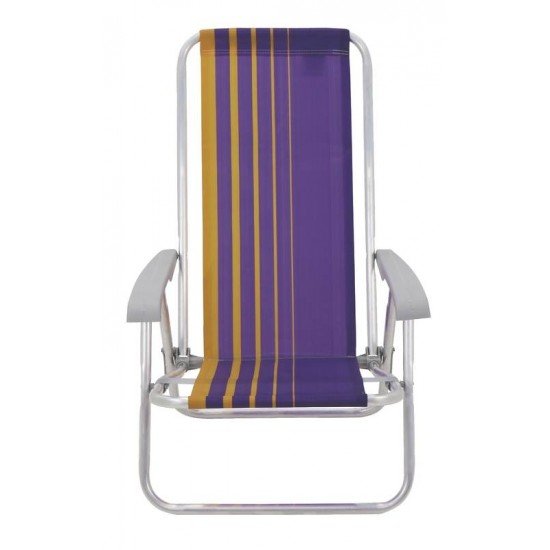 CADEIRA DE PRAIA RECLINÁVEL TRAMONTINA BALI BAIXA EM ALUMÍNIO COM ASSENTO ROXO E AMARELO