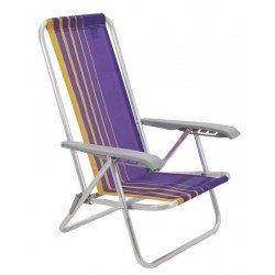 CADEIRA DE PRAIA RECLINÁVEL TRAMONTINA BALI BAIXA EM ALUMÍNIO COM ASSENTO ROXO E AMARELO