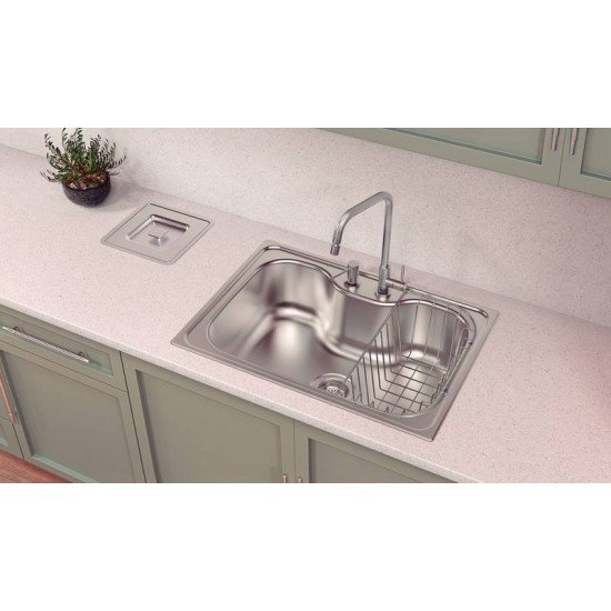 CUBA DE SOBREPOR EM AÇO INOX 68X48CM COM DOSADOR DE SABAO, CESTO E TORNEIRA TRAMONTINA