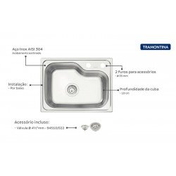 CUBA TRAMONTINA MORGANA COMPACT 48 FX UNDERMOUNT EM AÇO INOX